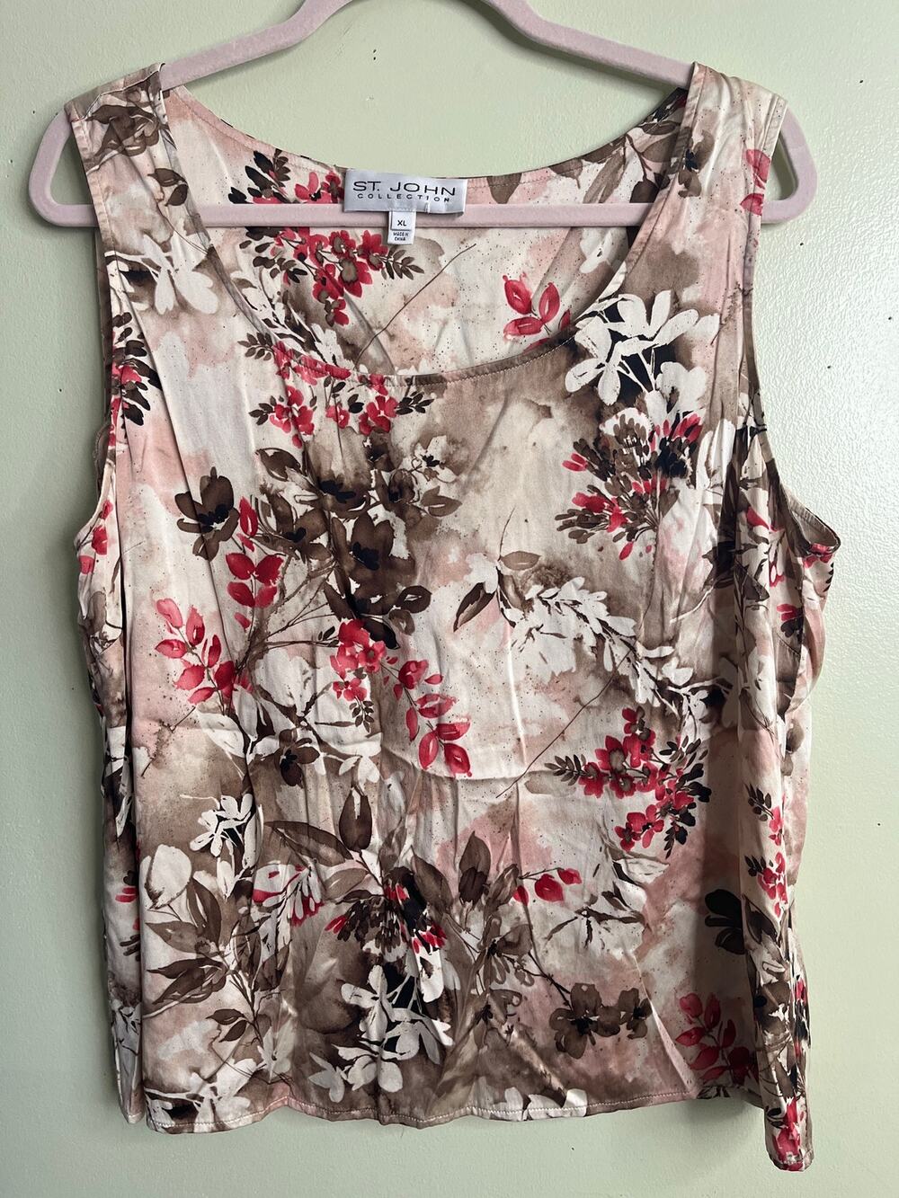 St. John Collection Silk Floral Print Blouse Top Size XL Luxury Designer